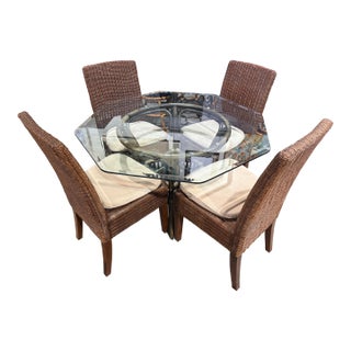 Glass Top Table With Four Rattan Chairs For Sale