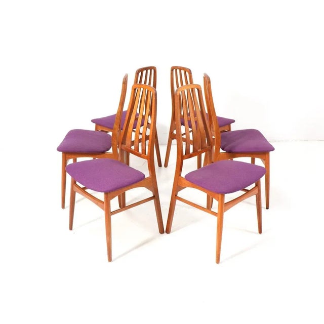 Stunning set of six Mid-Century Modern dining room chairs. Marked with original label IMHA. Striking Danish design from...