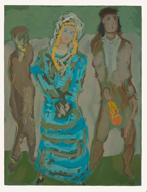 Large 1966 Emmanuel Mané-Katz Judaica Lithograph "Rachel Entre Les Deux Hommes" (Rachel Between Two Men)