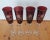 4 matching hand made Bohemian rube red cut to clear champagne flutes