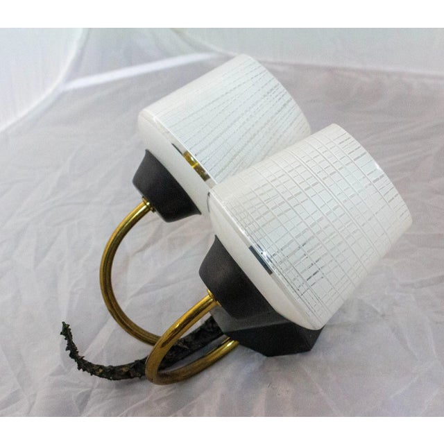 French wall sconce with two-light, brass glass and black painting, circa 1960 One bulb in each light. Very good vintage...