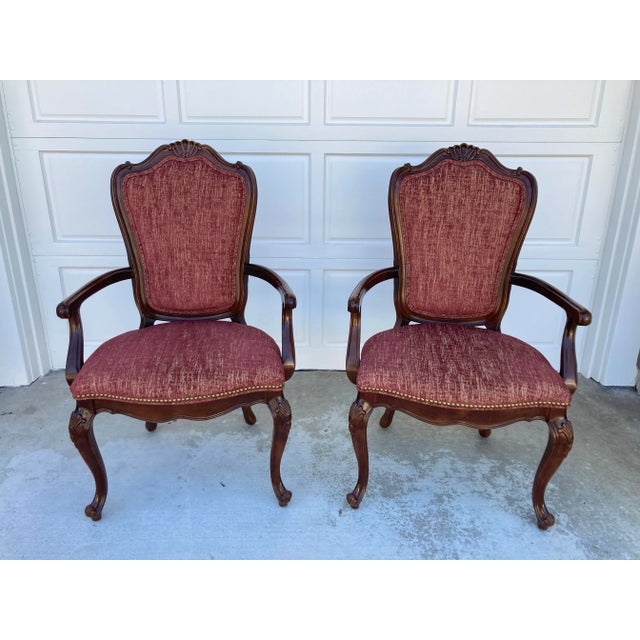 1990s Set of 2 Century Furniture French Provincial Mahogany Captains Chairs For Sale - Image 13 of 13