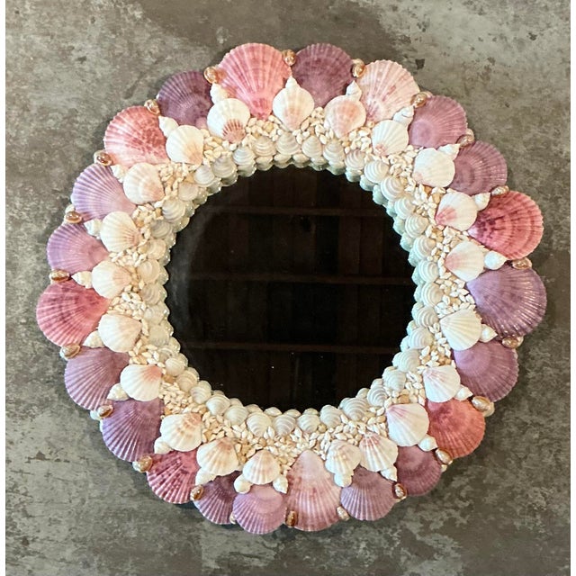 Hollywood Regency Vintage Boho Shell Encrusted Mirror For Sale - Image 3 of 6