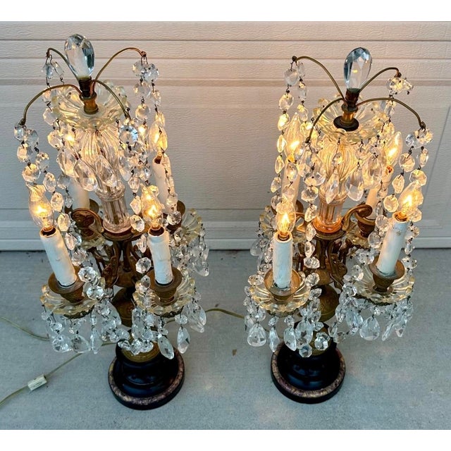 French Antique Girandole Candelabra Crystal Chandelier Table Lamps - a Pair For Sale In San Diego - Image 6 of 18