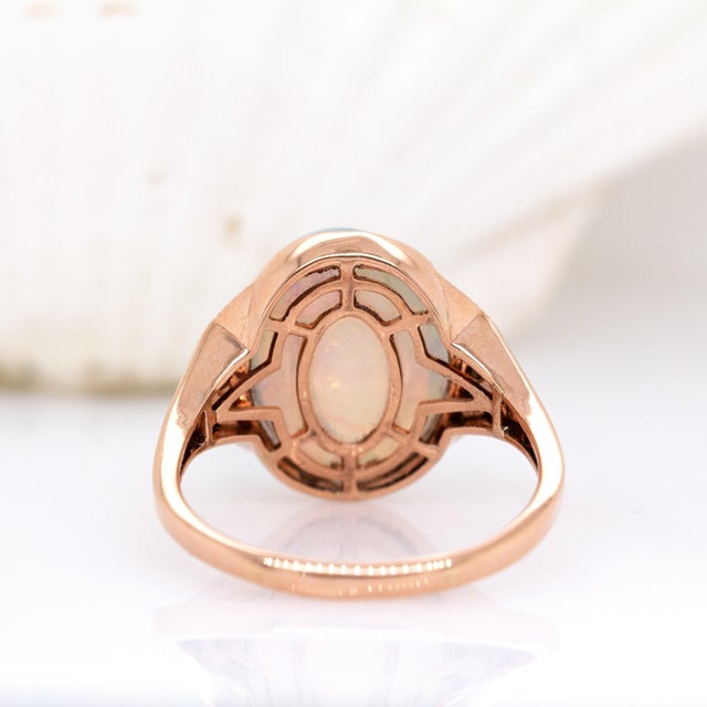 7.11cts Ethiopian Opal W Natural Diamond Accents Ring in 14k Solid Gold |17x13mm For Sale In Columbus - Image 6 of 7