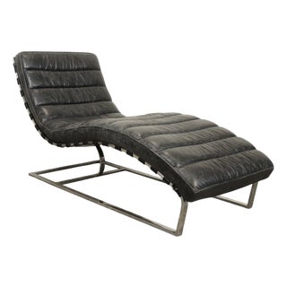 Black Leather Oviedo Chaise Lounge Chair by Restoration Hardware For Sale
