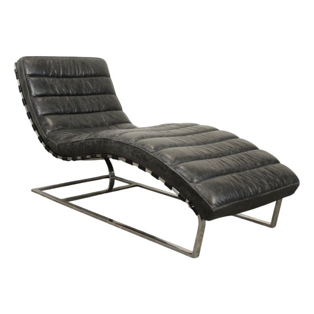 Black Leather Oviedo Chaise Lounge Chair by Restoration Hardware For Sale