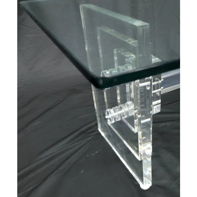 Karl Springer Stacked Lucite Base Rectangular Glass Top Coffee Table For Sale - Image 4 of 8