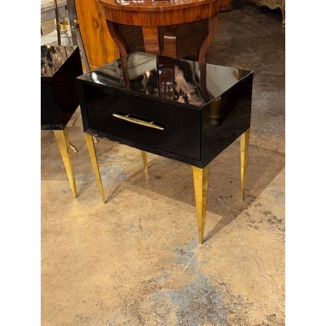 Modern Modern Italian High Gloss Black Lacquered Side Tables With Brass Accents For Sale - Image 3 of 7