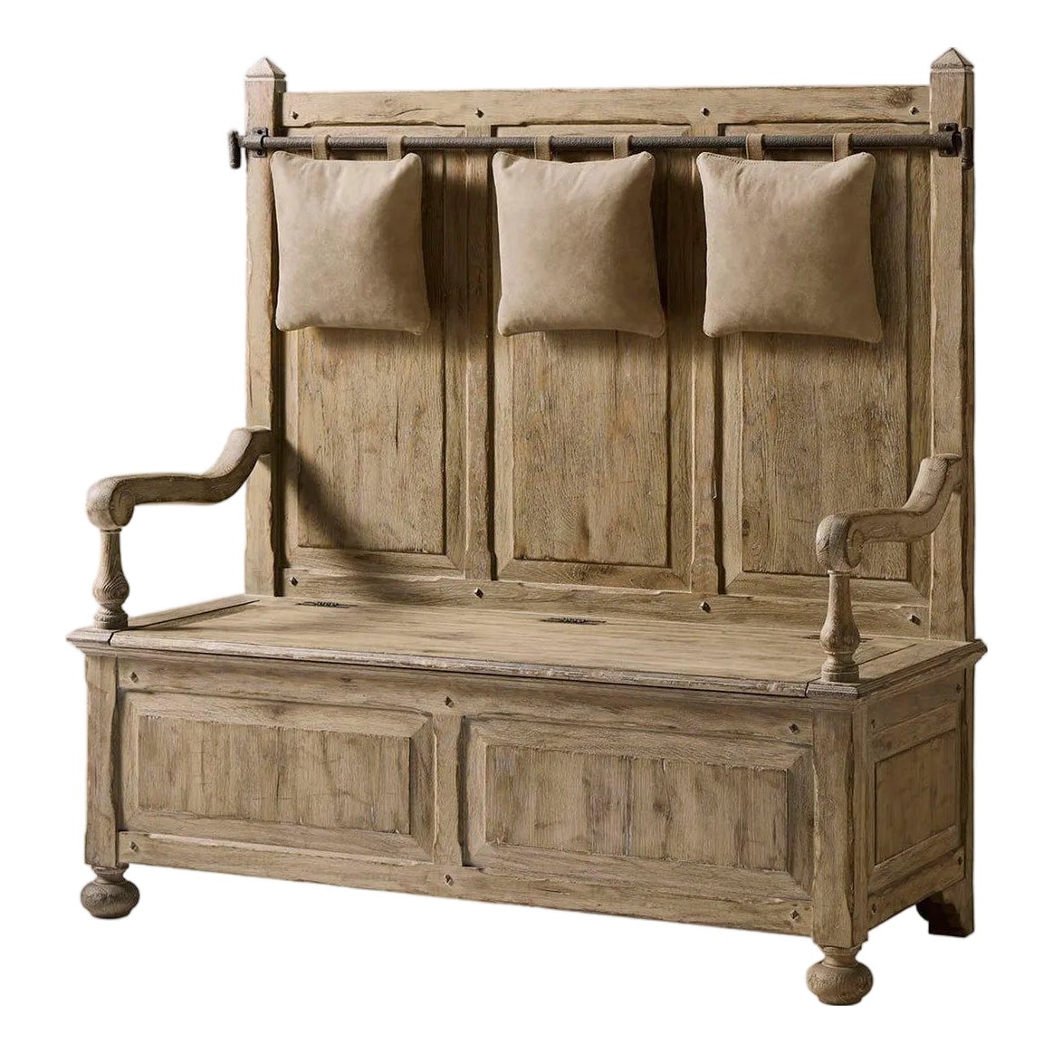 Rustic Farmhouse Hall Bench with Storage | Chairish