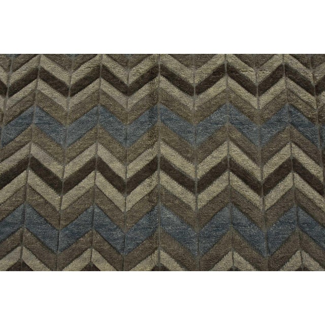 2020s Chevron Rug 8'1'' X 10'1'' Gray Blue Wool Contemporary Hand-Knotted Carpet For Sale - Image 5 of 12