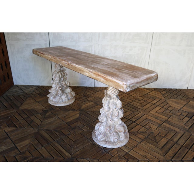 Vintage Carved Wood Console Table — Solid Wood Pedestal Base, Circa 1940s For Sale - Image 4 of 18