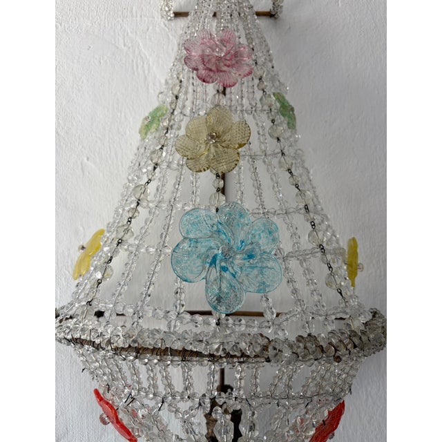 Huge Beaded Colorful Murano Flowers Sconces, Circa 1940 Italian One of a Kind - a Pair For Sale - Image 12 of 14