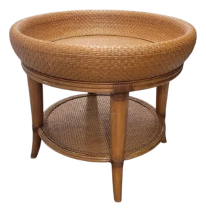 Vintage Oversized Wicker Round Coastal Organic Bamboo Dining Room Table Base