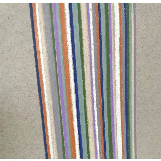 This drawing by Sarah Vaaler features color pencil lines on gray paper. The simple geometric layout makes a bold, colorful...