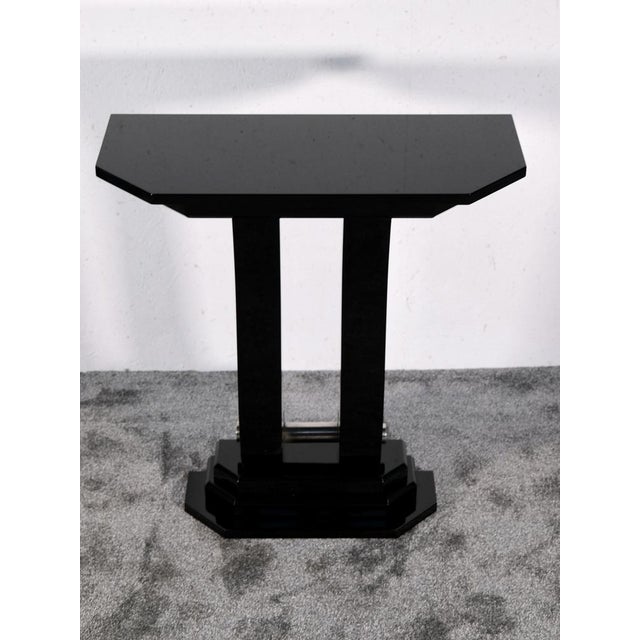 Art Deco Console in Black High-Gloss Lacquer with Chrome, 1930s For Sale - Image 6 of 9