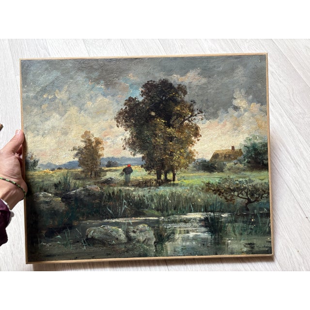 French Artist, Pond and Countryside, 1890s, Oil Painting on Canvas For Sale - Image 3 of 3
