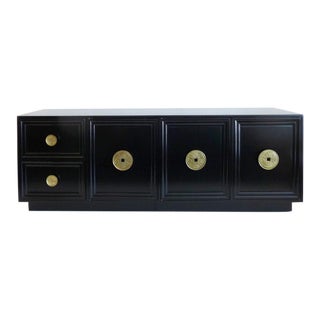 Hollywood Regency Ebonized Credenza with Coin Pulls For Sale