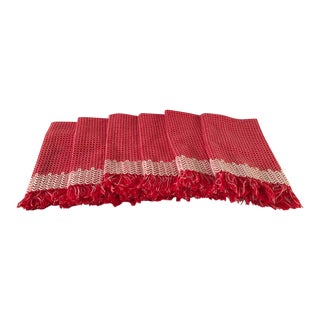 20th Century Americana Red and White Fringe Napkins - Set of 6 For Sale