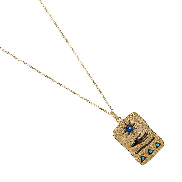 Metal Egyptian All In Your Hands Sun Gold Necklace For Sale - Image 7 of 8