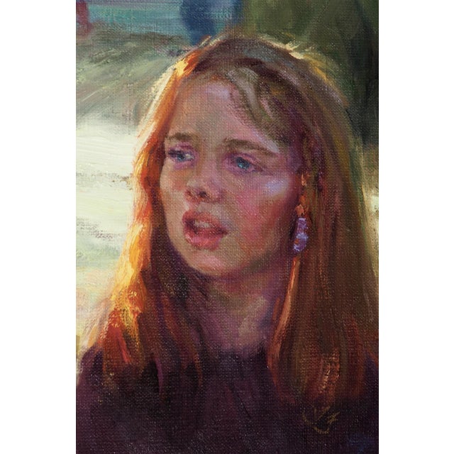 Witness by Lisa Fricker | Oil on Linen, mounted Portrait of a young girl with long hair. For Sale