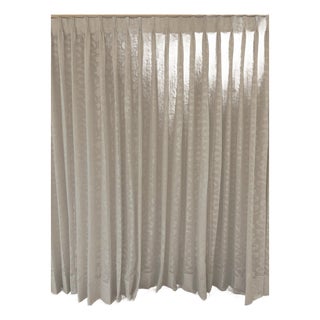 Pair of Stroheim Salamis Platinum Sheer Linen & Cotton Damask Curtains 7’t X 24’w (Total Width) For Sale