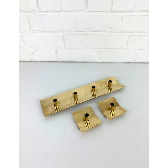 Scandinavian Candleholders in Brass by Pierre Forsell for Skultuna, 1960s, Set of 3 For Sale - Image 12 of 13