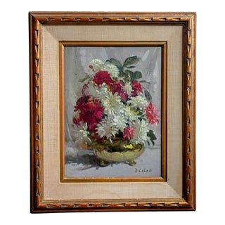 Mid-Century Modern Rudolph "Rudy" Colao Floral Still Life Framed Oil Painting For Sale