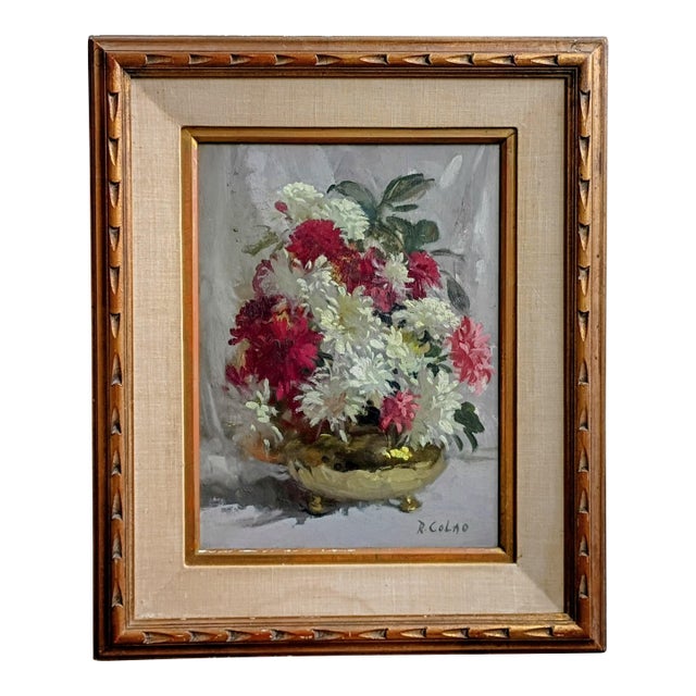 Mid-Century Modern Rudolph "Rudy" Colao Floral Still Life Framed Oil Painting For Sale