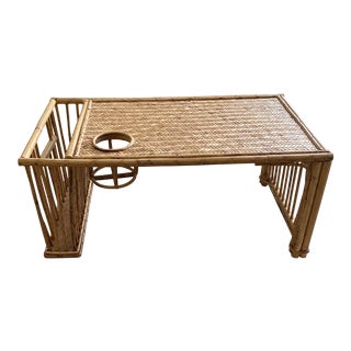 Vintage Boho Wicker Bamboo Rattan Breakfast Tray For Sale