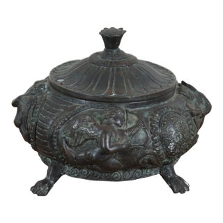 Late 20th Century Maitland Smith Heavy Bronze Neoclassical Cherub Sunflower Urn Compote Box For Sale