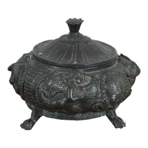 Late 20th Century Maitland Smith Heavy Bronze Neoclassical Cherub Sunflower Urn Compote Box