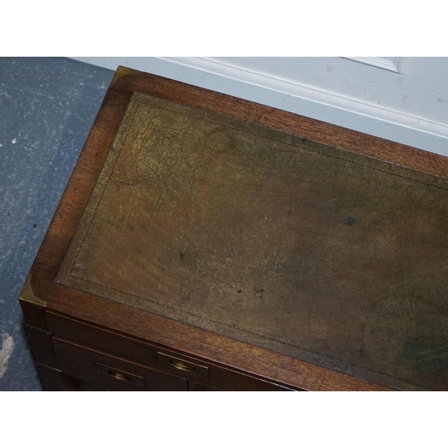 Vintage Military Campaign Leather Top Writing Table Desk from Harrods London For Sale - Image 11 of 17