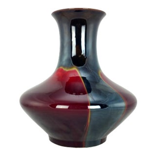 Late 20th Century Oxblood & Metallic Black Regency Style Vase For Sale