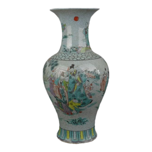1900s Chinese Porcelain Qing Dynasty Qianlong Marked Crackle Glaze Famille Verte Porcelain Vase Hand Painted Figures Statue