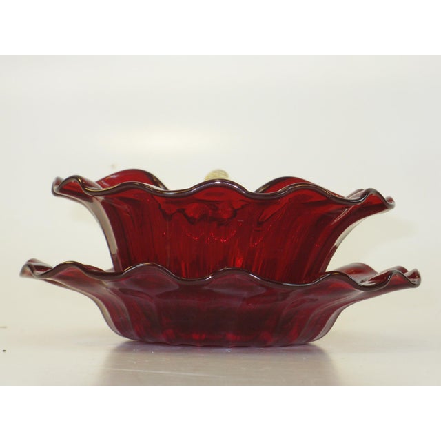 Early 20th Century Desert Bowls Venetian Glass Deep Red Delicate Gold Gilding Likely Salviati Pair - Set of 4 For Sale - Image 10 of 15