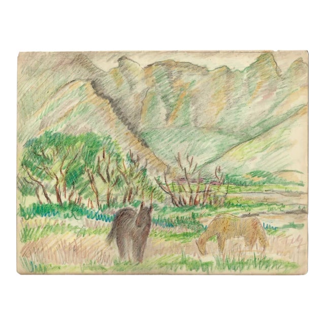 1950s Grace Spongberg Horses Near Koko Head Hawaii Drawing For Sale