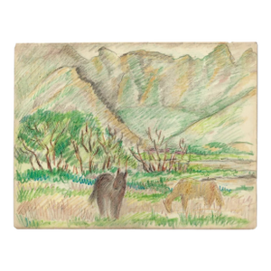 1950s Grace Spongberg Horses Near Koko Head Hawaii Drawing