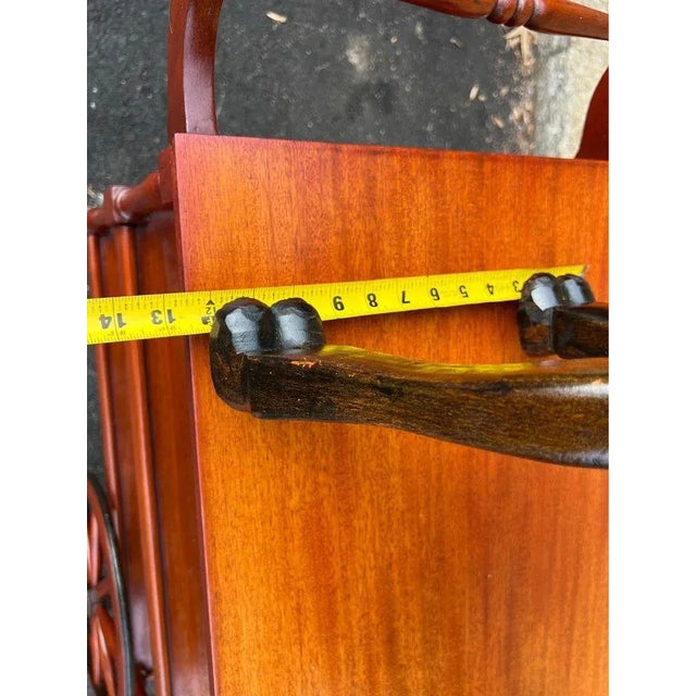 Traditional Mid 20th Century Vintage Fruitwood Carved Camel Shadow Leather Sea on Casters For Sale - Image 3 of 9