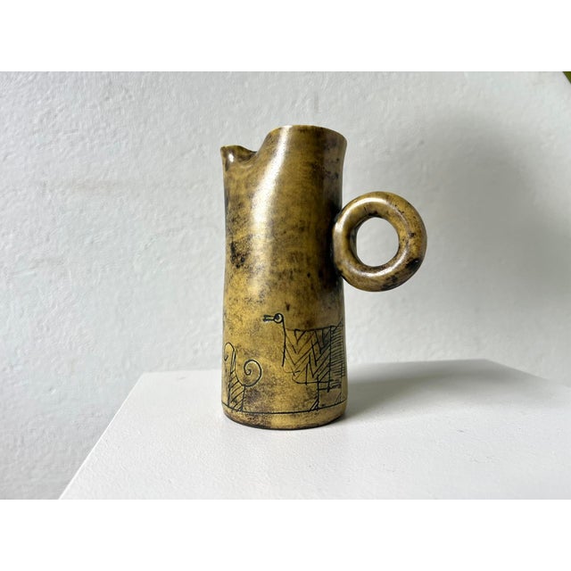 Yellow Enameled Ceramic Pitcher by Jacques Blin, 1960s For Sale - Image 10 of 12
