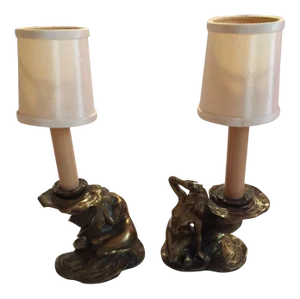 L. Chalon Art Nouveau Nude Figural Bronze Table Lamps - A Pair