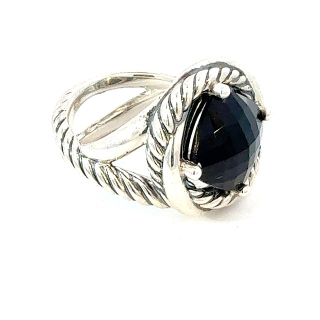 Traditional 1990s David Yurman Onyx Ring Size 7 Silver Estate For Sale - Image 3 of 4