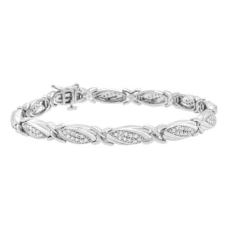 .925 Sterling Silver 1.00 Cttw Round Diamond X-Link Bracelet (I-J Color, I2-I3 Clarity) - Size 7.25" For Sale