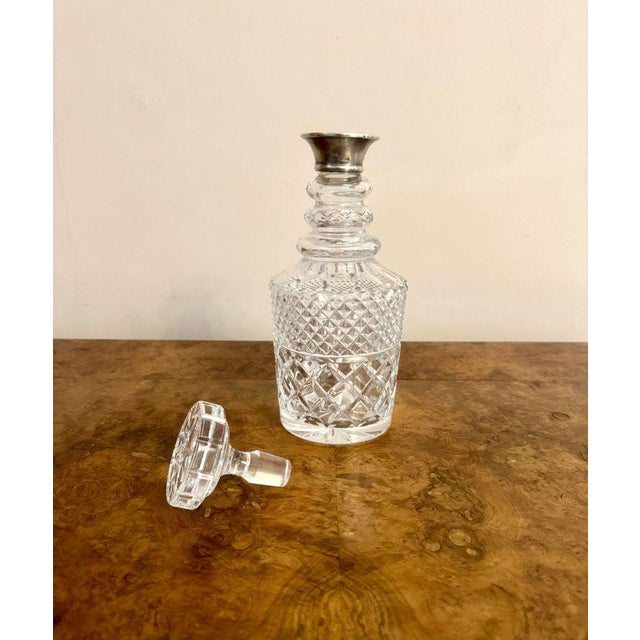 Antique Edwardian Silver Collar Cut Glass Decanter, 1900 For Sale - Image 3 of 6