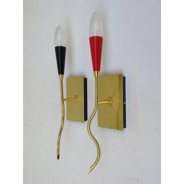 This pair of wall lamps was made in the 1950s in Italy by LUX S.R.L\. They are made from bakelite, brass, and anodized...