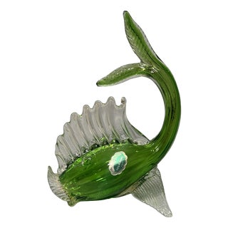 Green Murano Glass Fish Sculpture with Gold, 1960s For Sale