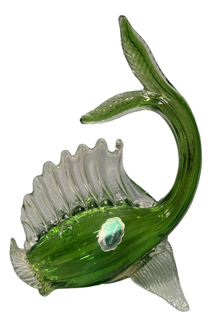 Green Murano Glass Fish Sculpture with Gold, 1960s