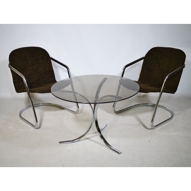 Mid-Century Cantilever Armchair and Coffee Table in Chrome and Smoked Glass, 1970s, Set of 3 For Sale - Image 12 of 12