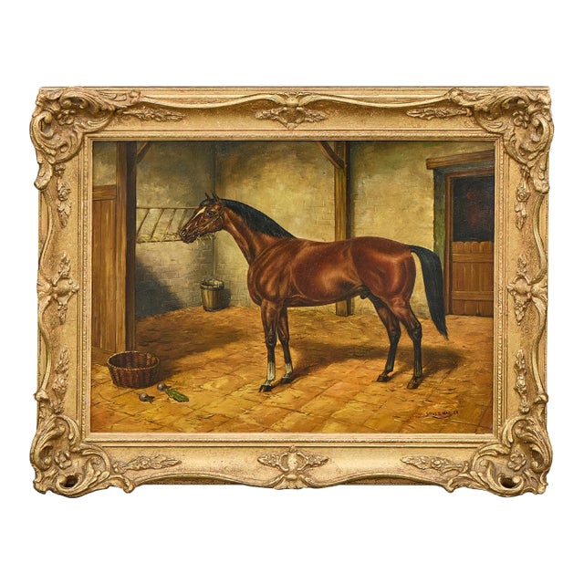 Oil on Board Painting of Horse in Stable by Louis Nadler, Early 20th Century For Sale