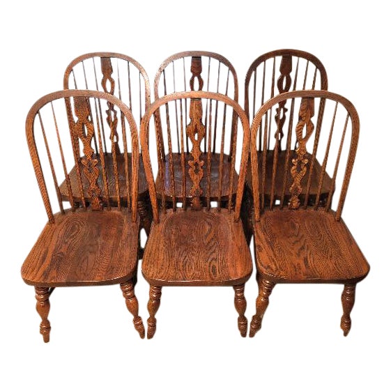 Ethan Allen Royal Charter Oak Bowback Windsor Chairs Set of 6 Chairish